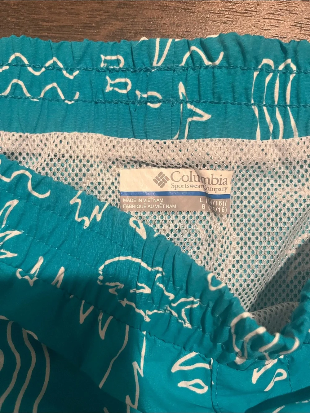 Columbia Teal Swim Trunks with White Tropical Motif